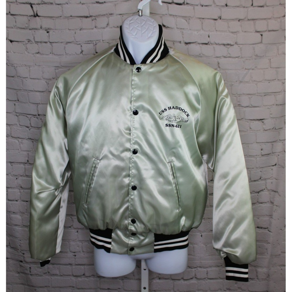 Vintage USA US Navy USS Haddock Submarine Sub SSN 621 Satin Jacket Mens Medium